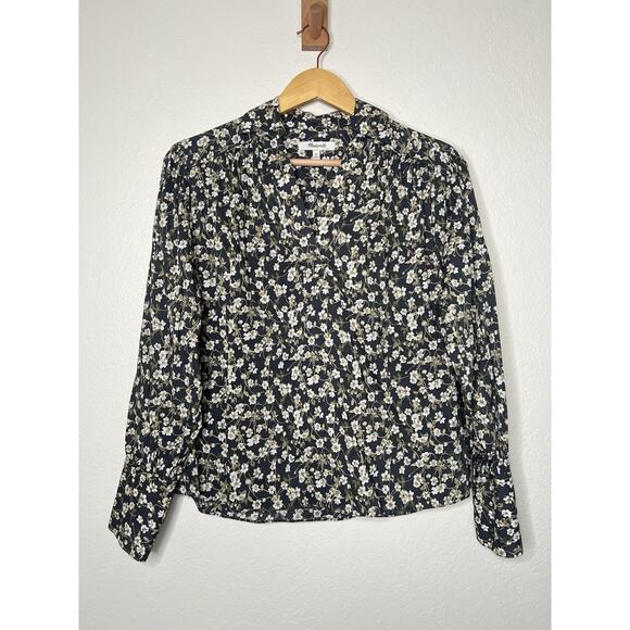 Madewell Tops - Madewell Easy Long Sleeve Grey Floral Top Size XS Cottagecore Boho